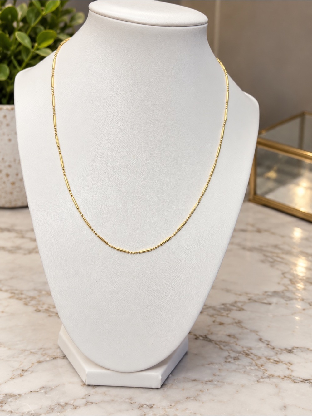 925 Sterling Silver Gold Tone Bar & Bead Necklace 18” Italy NEW